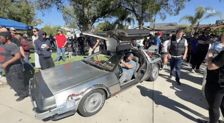 DeLorean Time Machines Fill Los Angeles Home for Back to the Future Fan Festival