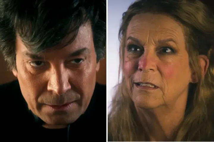 Jimmy Fallon Mimics Nathan Fielder While Jamie Lee Curtis Parodies Elizabeth Holmes on Tonight Show