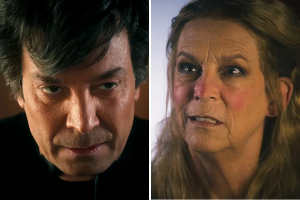 Jimmy Fallon Mimics Nathan Fielder While Jamie Lee Curtis Parodies Elizabeth Holmes on Tonight Show